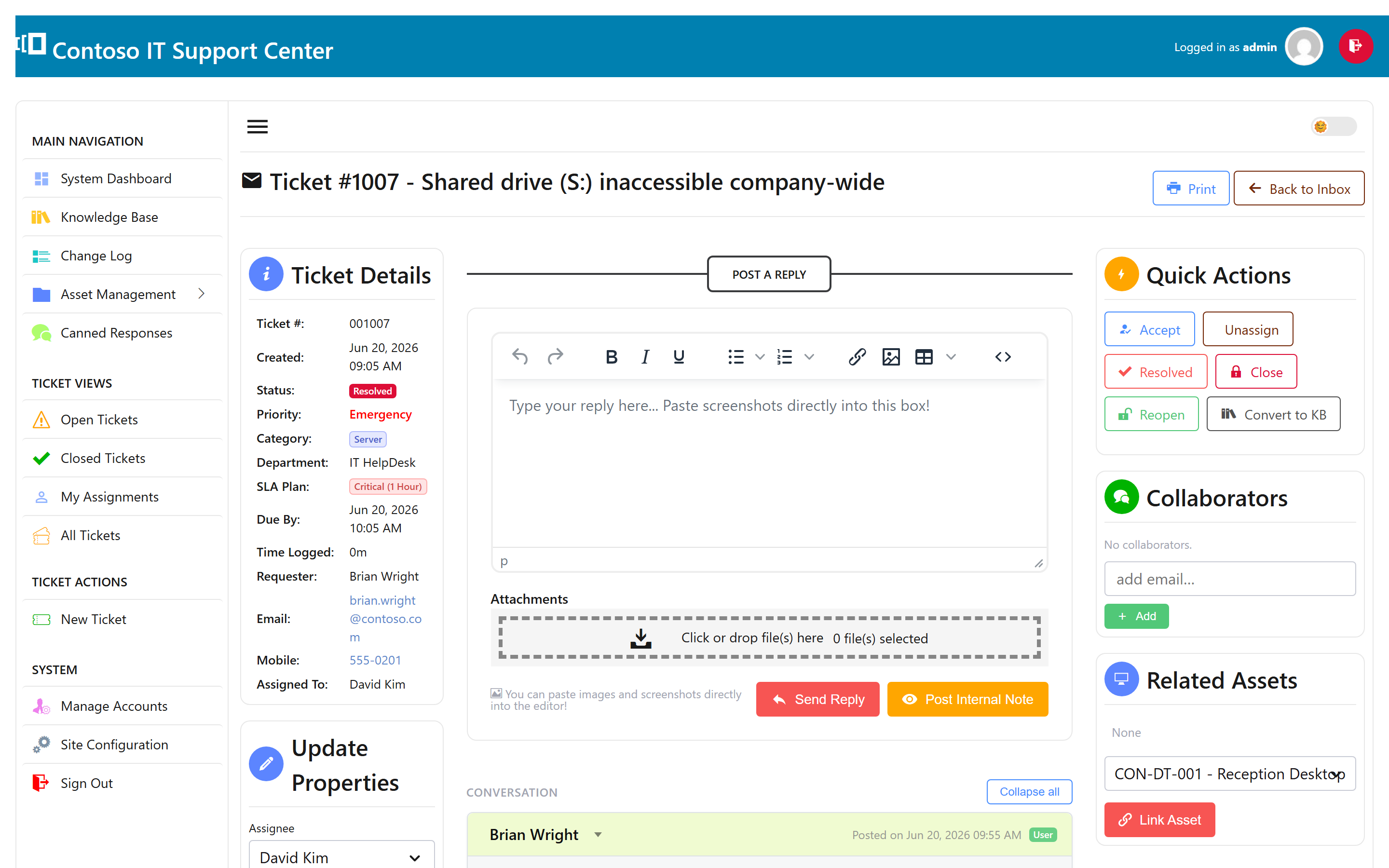 Ticket conversation view